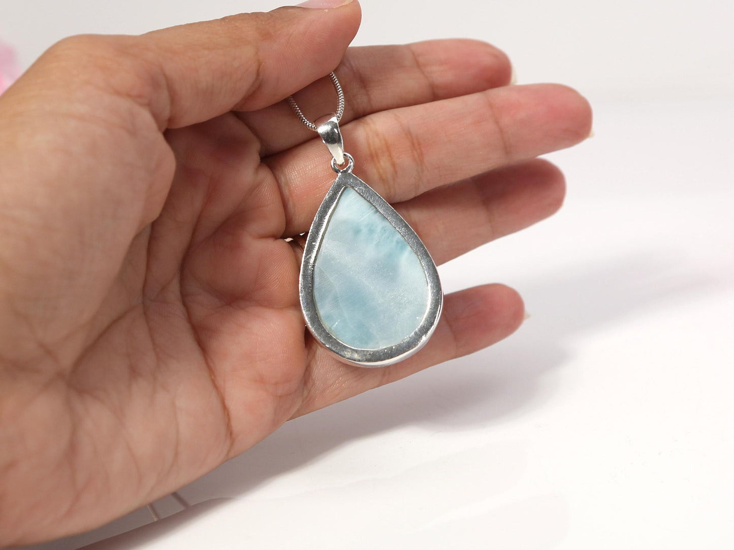 Ocean Blue Teardrop Larimar Pendant Necklace: Sterling Silver Larimar, Christmas gift