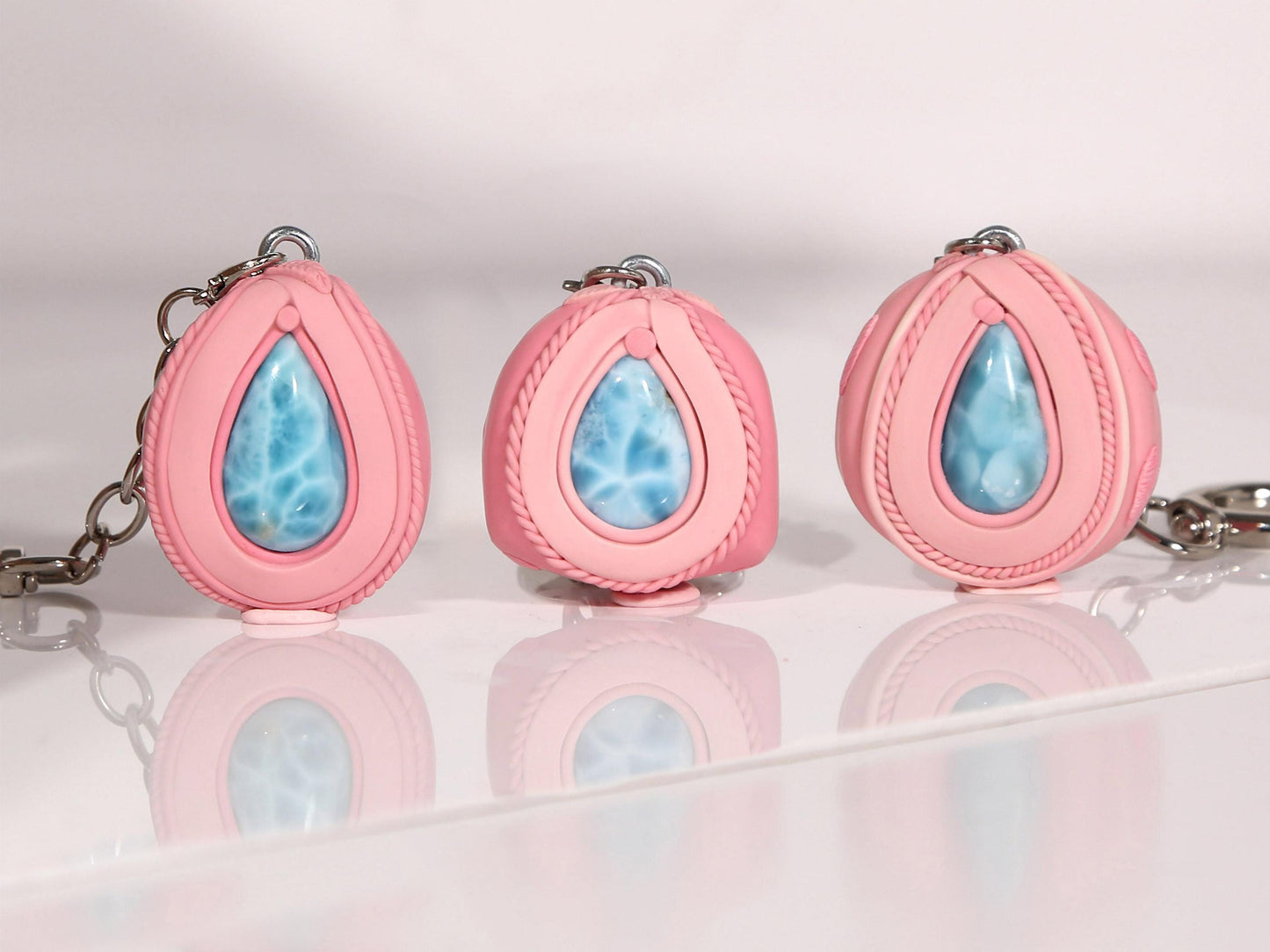 Breloque en cristal de larimar pour sac à main, breloque en pierre pour bourse, larimar AAA, cadeau rose, cadeau de Noël