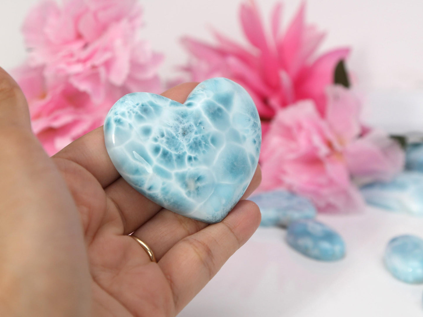 EXQUISITE Larimar Heart, AAA Larimar Heart Cabochon, Larimar Palm Stone, Super Blue Larimar crystal, Christmas gift