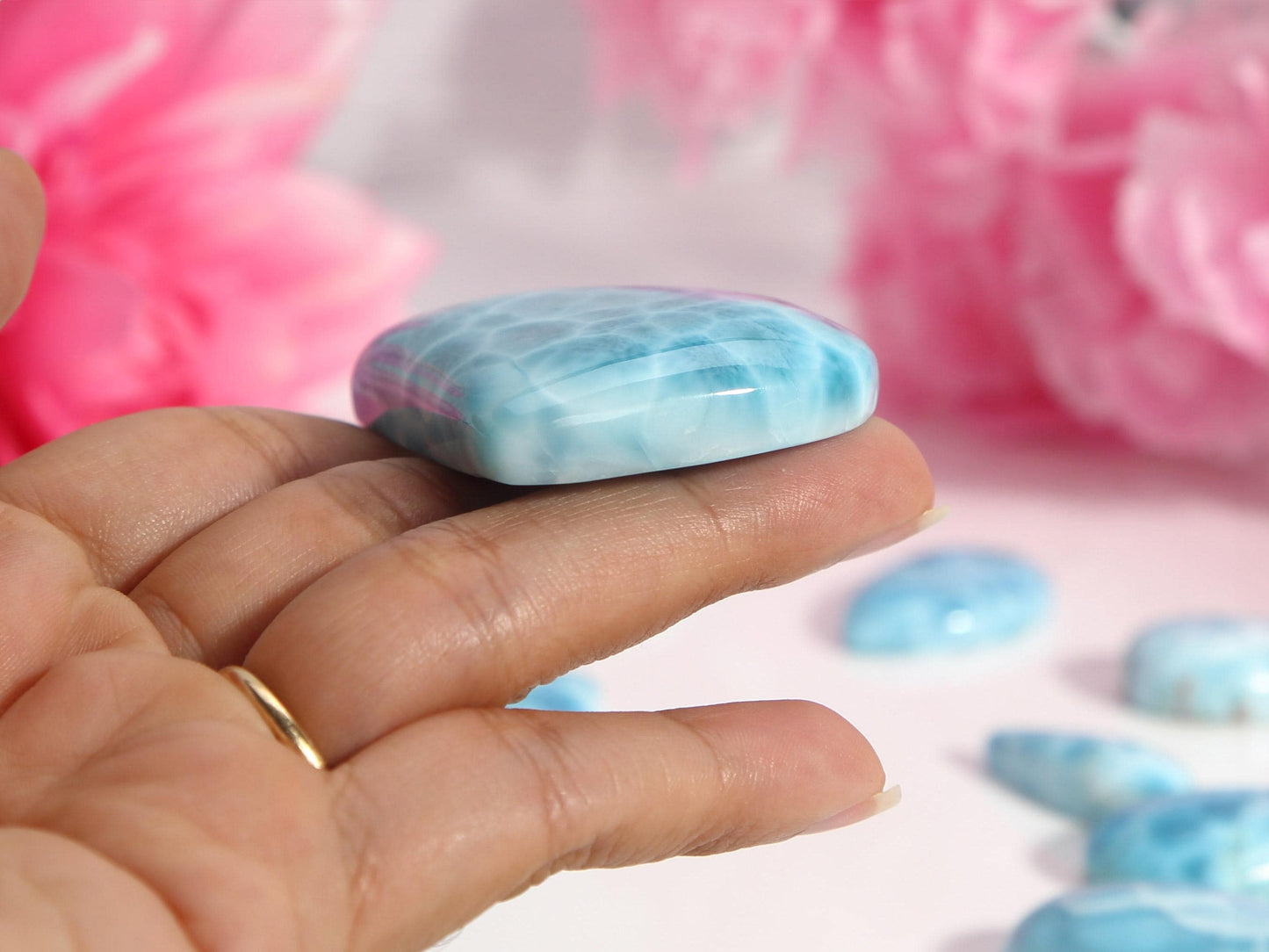 OCEAN BLUE Larimar Stone, AAA Freeform Larimar Cabochon, Super Blue Larimar Palm Stone Specimen, Christmas gift