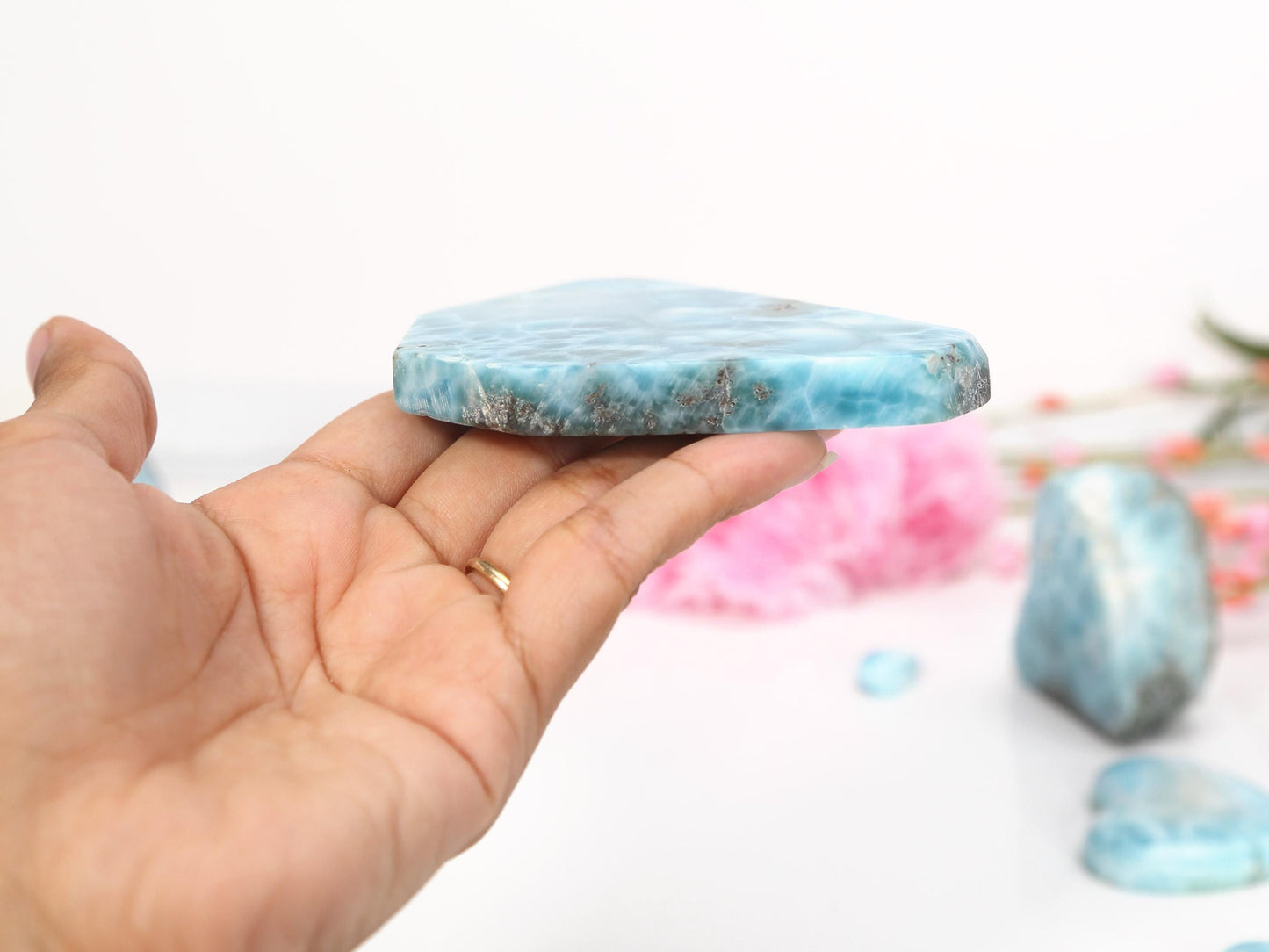 OCEAN BLUE Larimar Stone Slab, Front Polished Blue Larimar, Super Blue Larimar, Christmas gift