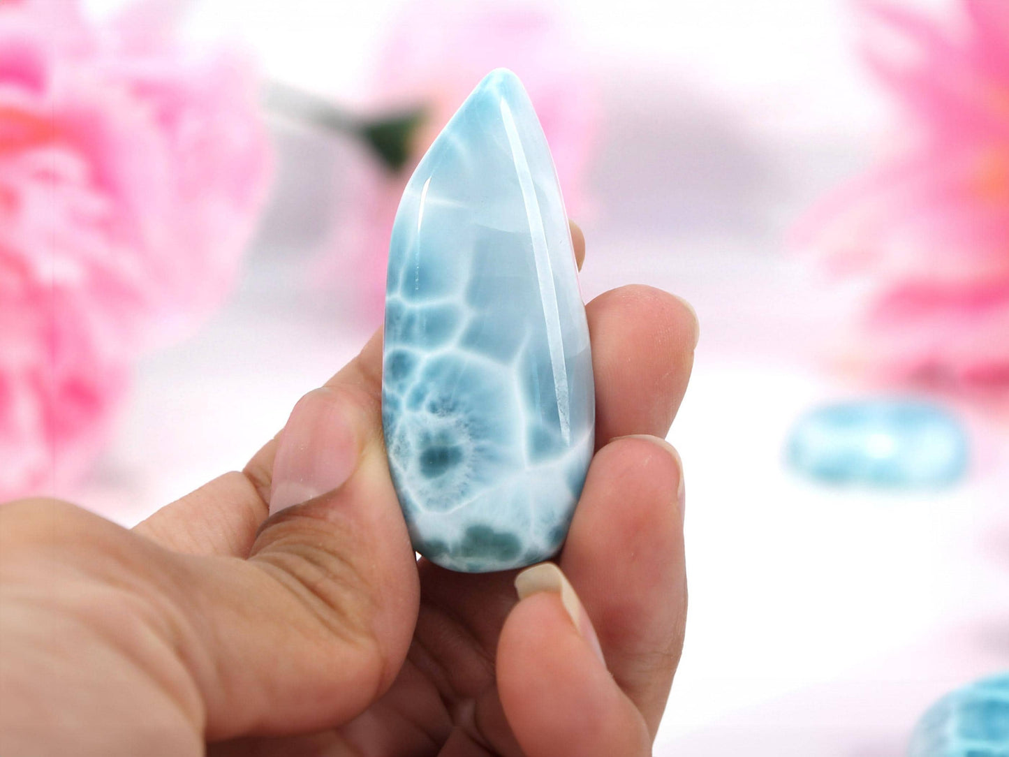 Soft Blues Larimar Stone, Freeform Larimar Cabochon, Larimar Palm Stone Specimen, Christmas gift