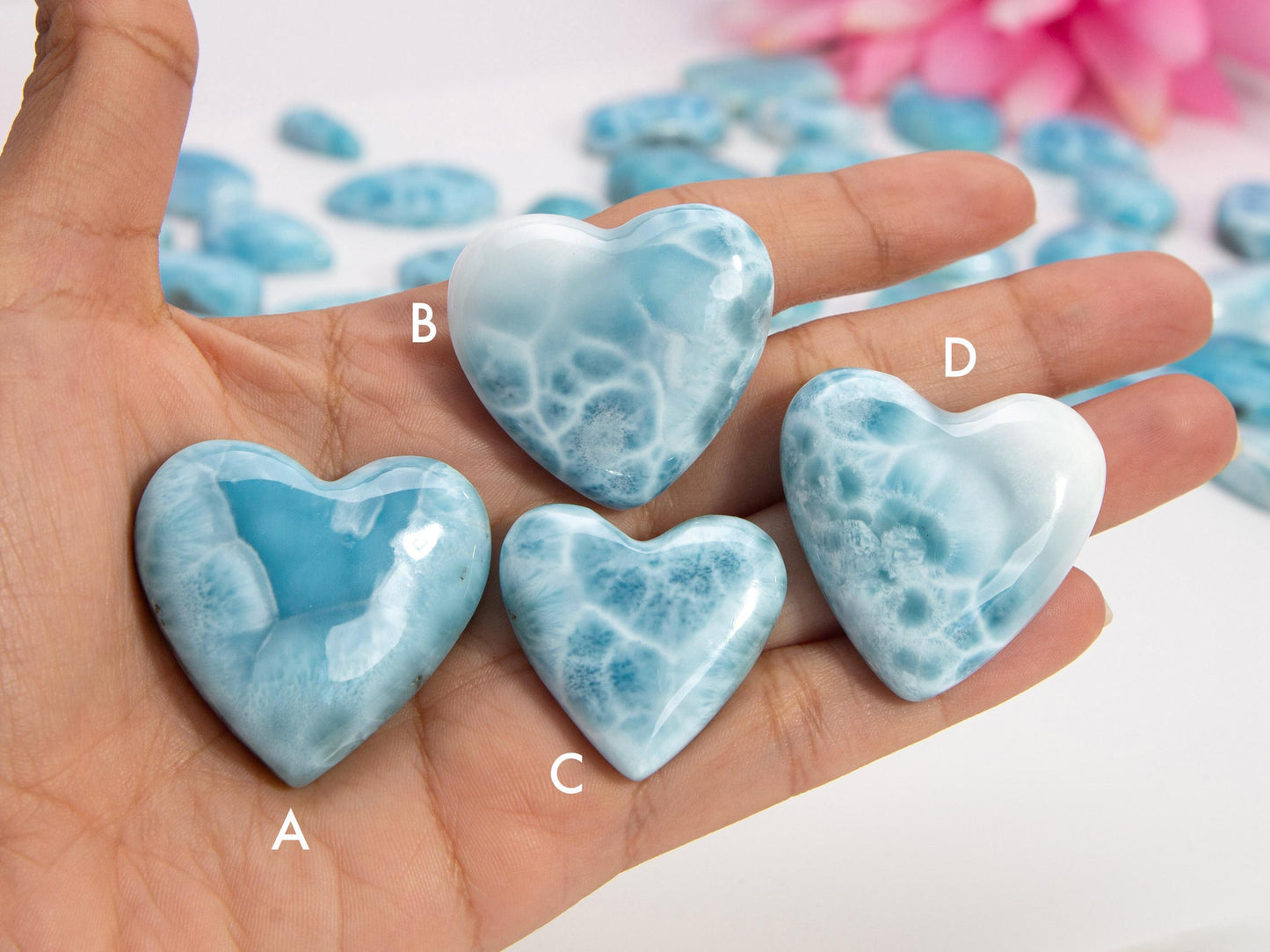 Cœurs de larimar, cœur naturel, cabochon de cœur de larimar AAA, cadeau de Noël