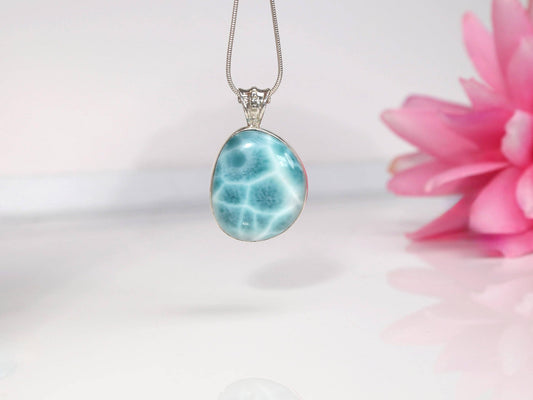 OCEAN BLUE Larimar Pendant Necklace, High Grade Freeform Larimar Stone Pendant, AAA super Blue Larimar necklace, Christmas gift
