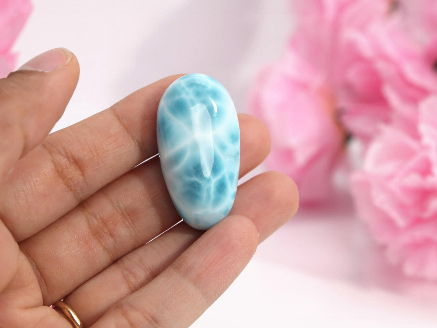 OCEAN BLUE Larimar Stone, AAA Freeform Larimar Cabochon, Super Blue Larimar Palm Stone Specimen, Christmas gift