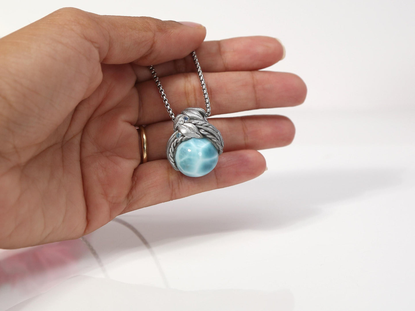 Larimar Sphere Pendant Necklace, Polymer Clay Crystal Necklace, AAA Top grade Larimar, Christmas gift