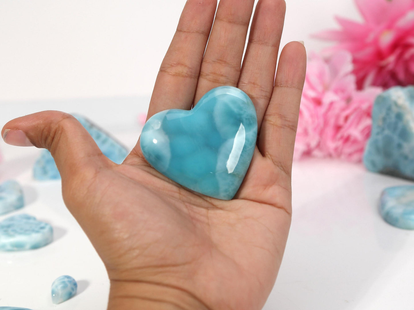 Exquisite Larimar Heart, Top-grade Larimar Heart Cabochon, Larimar Palm Stone, Super Blue Larimar, Christmas gift