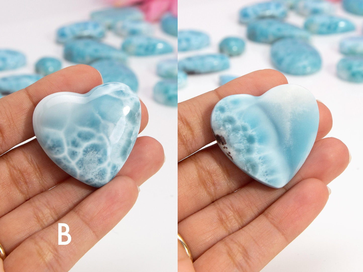 Cœurs de larimar, cœur naturel, cabochon de cœur de larimar AAA, cadeau de Noël