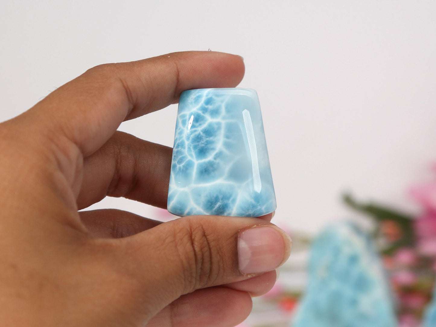 OCEAN BLUE Larimar Stone, Top Grade AAA Larimar Cabochon, Super Blue Larimar Palm Stone Specimen, Christmas gift