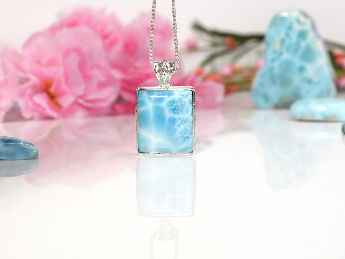 TOP GRADE Larimar Pendant Necklace, Ocean Blue Larimar Stone Pendant, AAA super Blue Larimar necklace, Christmas gift