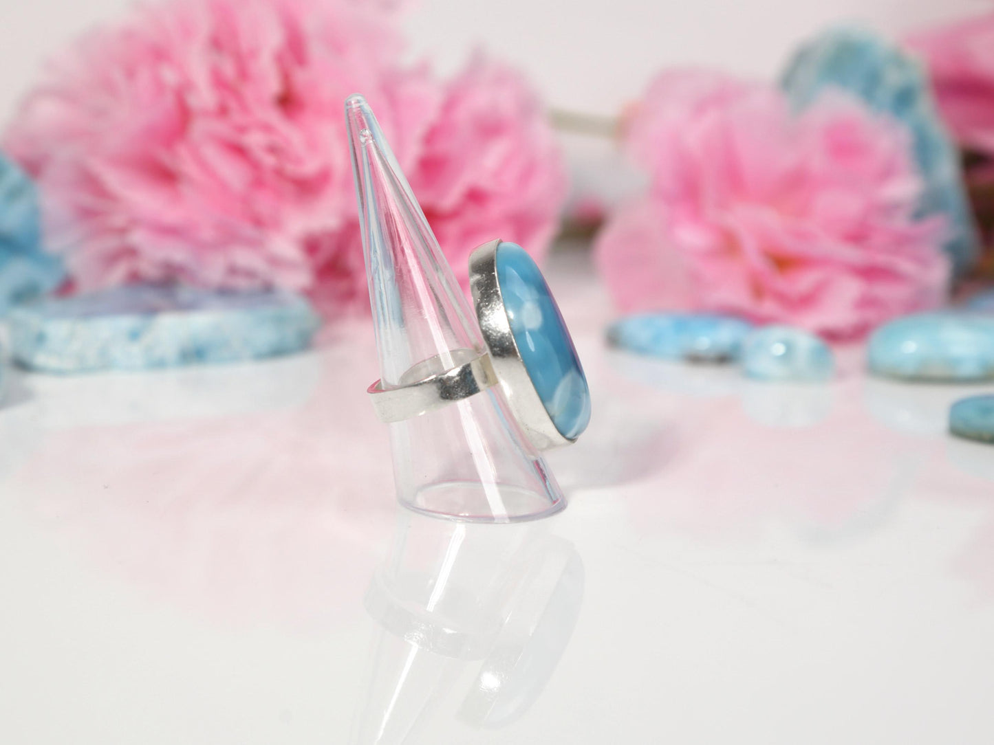 HIGH GRADE Larimar Ring, Moon AAA Larimar Ring, Ocean Blue Larimar ring, Super Blue Larimar, Christmas gift