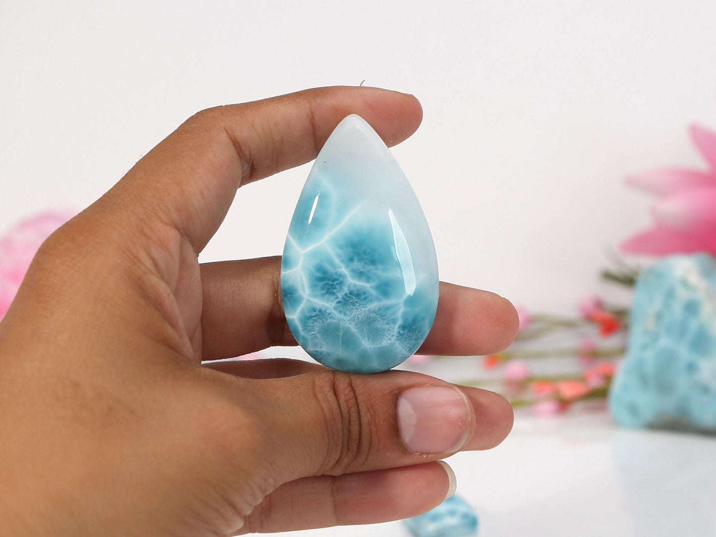 OCEAN BLUE Larimar Stone, AAA Exquisite Teardrop Larimar Cabochon, Super Blue Larimar Palm Stone Specimen, Christmas gift