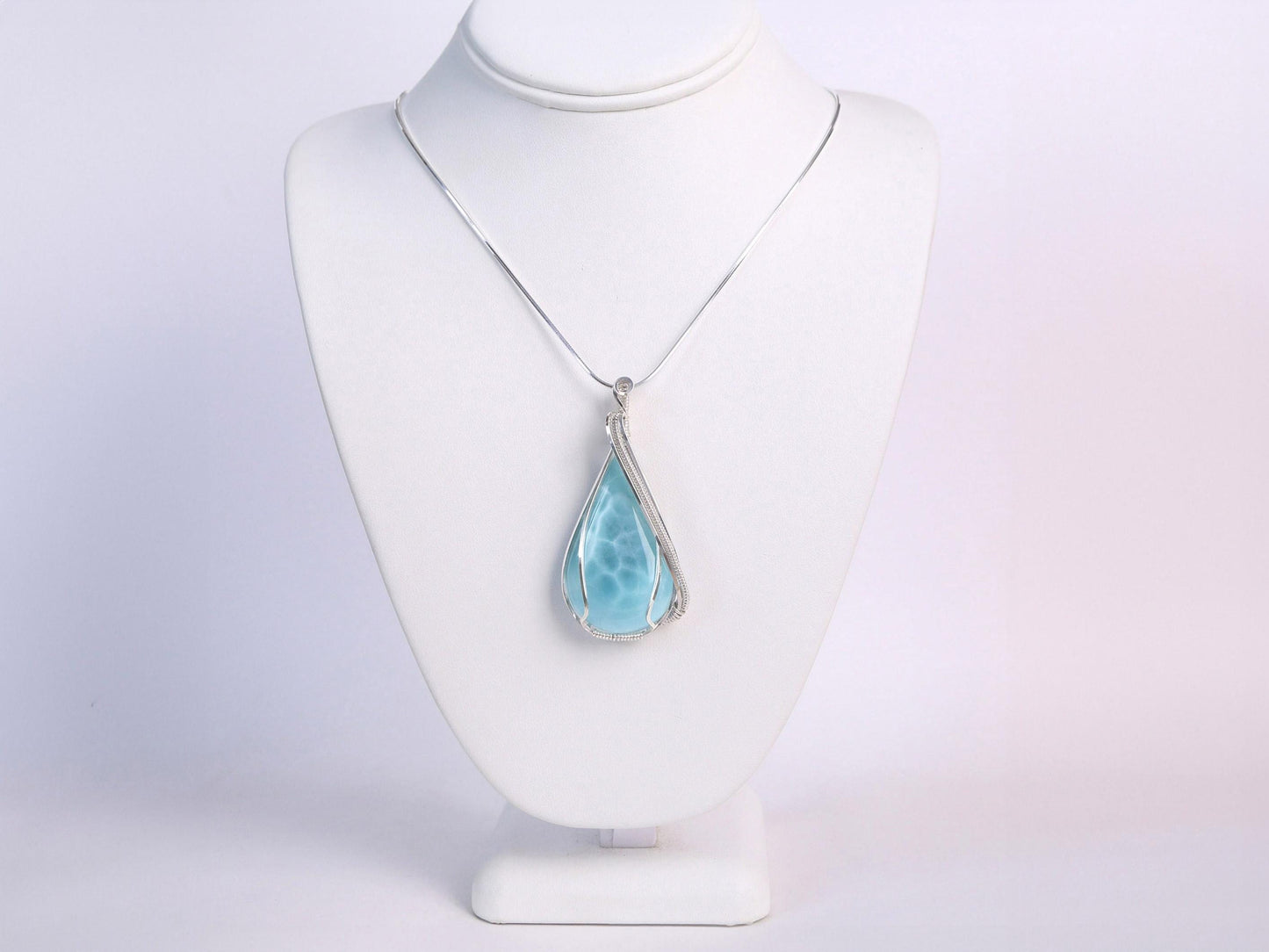 Larimar Statement Pendant, Silver wire wrapped  Larimar necklace, Top grade Larimar, AAA Larimar, Christmas gift