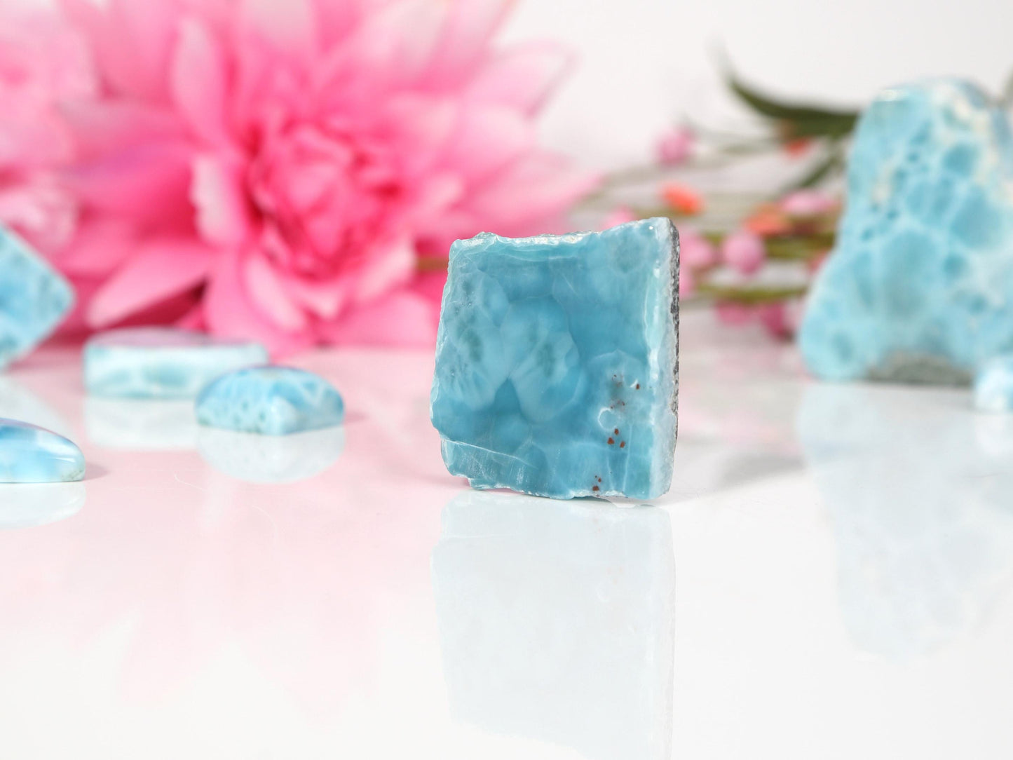 Deep Blue Front-Polished Larimar Slab, AAA Slice, Semi Polished Larimar, Super Blue Larimar, Christmas gift