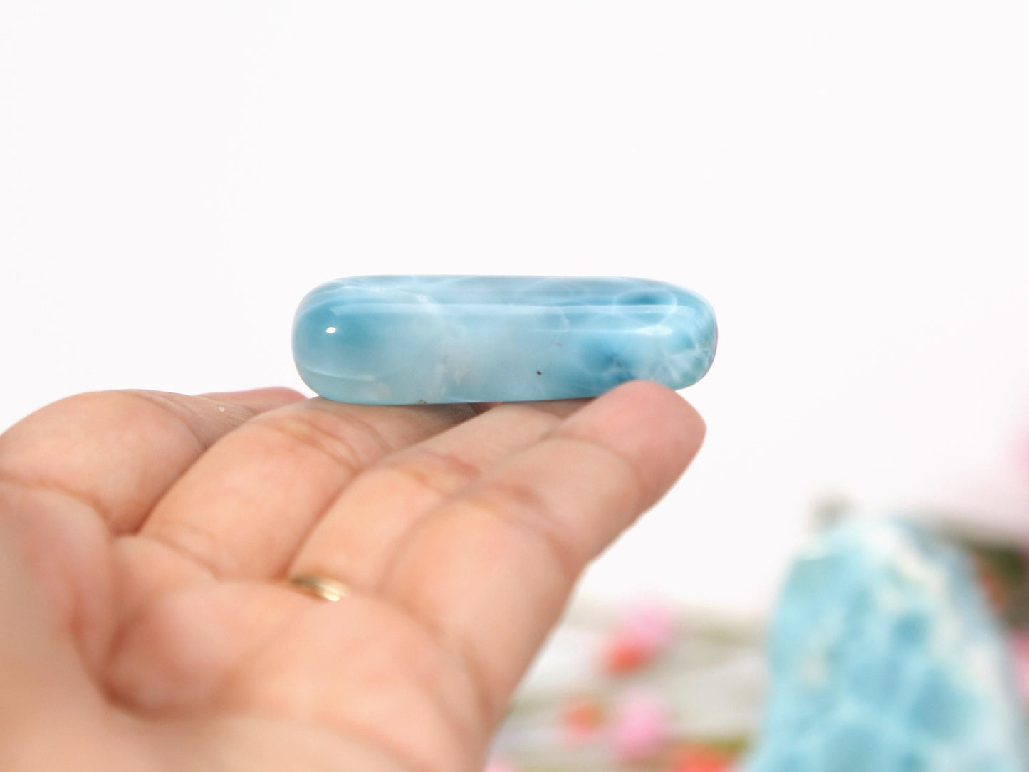 DEEP BLUE Larimar Stone, Top Grade AAA Freeform Larimar Cabochon, Larimar Palm Stone Super Blue Larimar Specimen, Christmas gift
