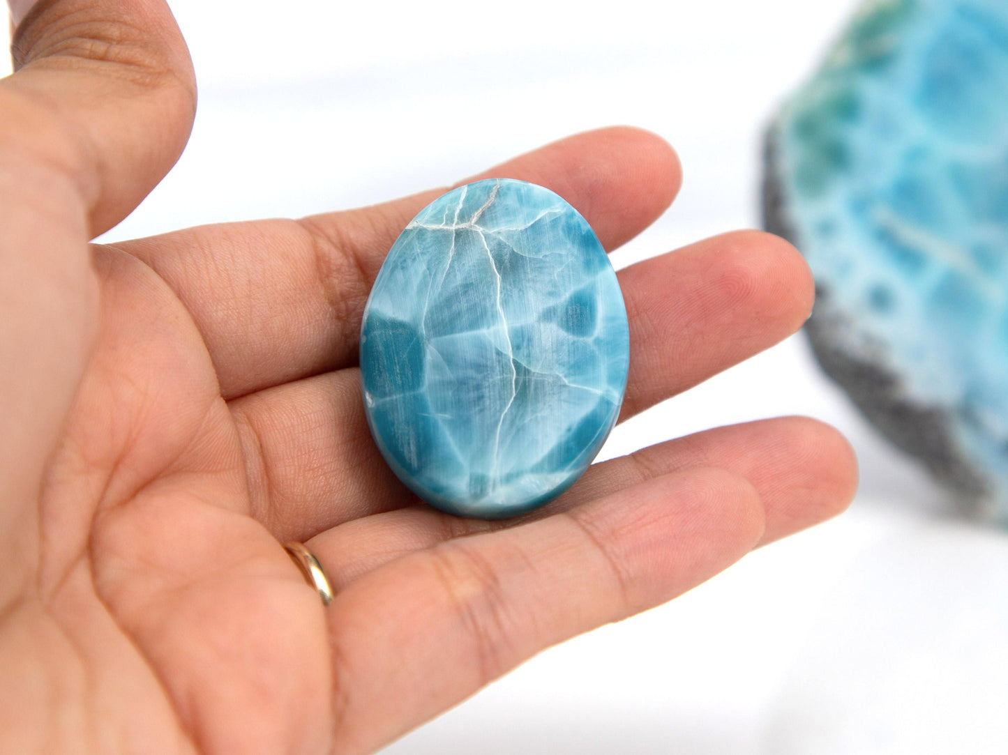 RARE Deepest Blue Larimar Stone, Top Grade Larimar Cabochon, AAA Super Blue Larimar, Christmas gift