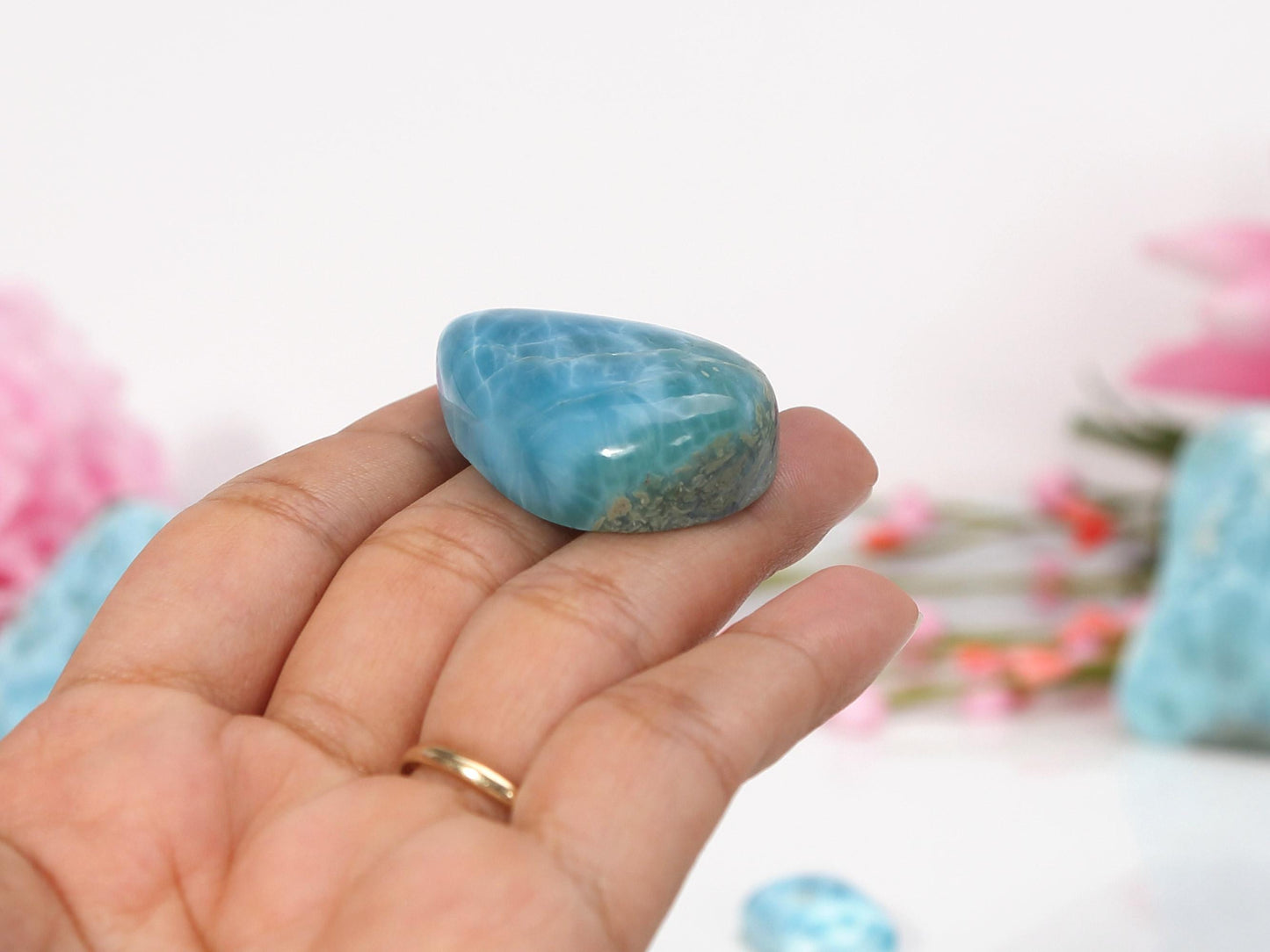 DEEPEST BLUE Larimar Stone, Teardrop Larimar Cabochon, Dark Super Blue Larimar Palm Stone Specimen, Christmas gift