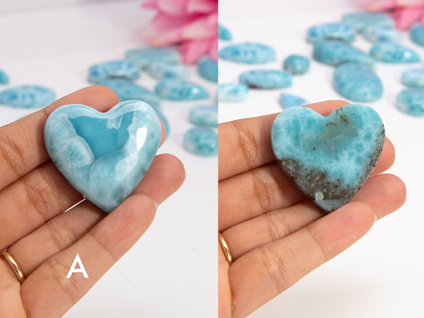 Cœurs de larimar, cœur naturel, cabochon de cœur de larimar AAA, cadeau de Noël