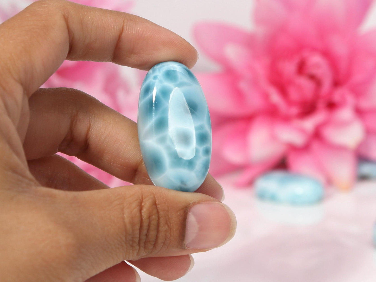 Pierre de larimar ovale bleu océan, cabochon de larimar de qualité supérieure AAA, larimar bleu super, cadeau de Noël