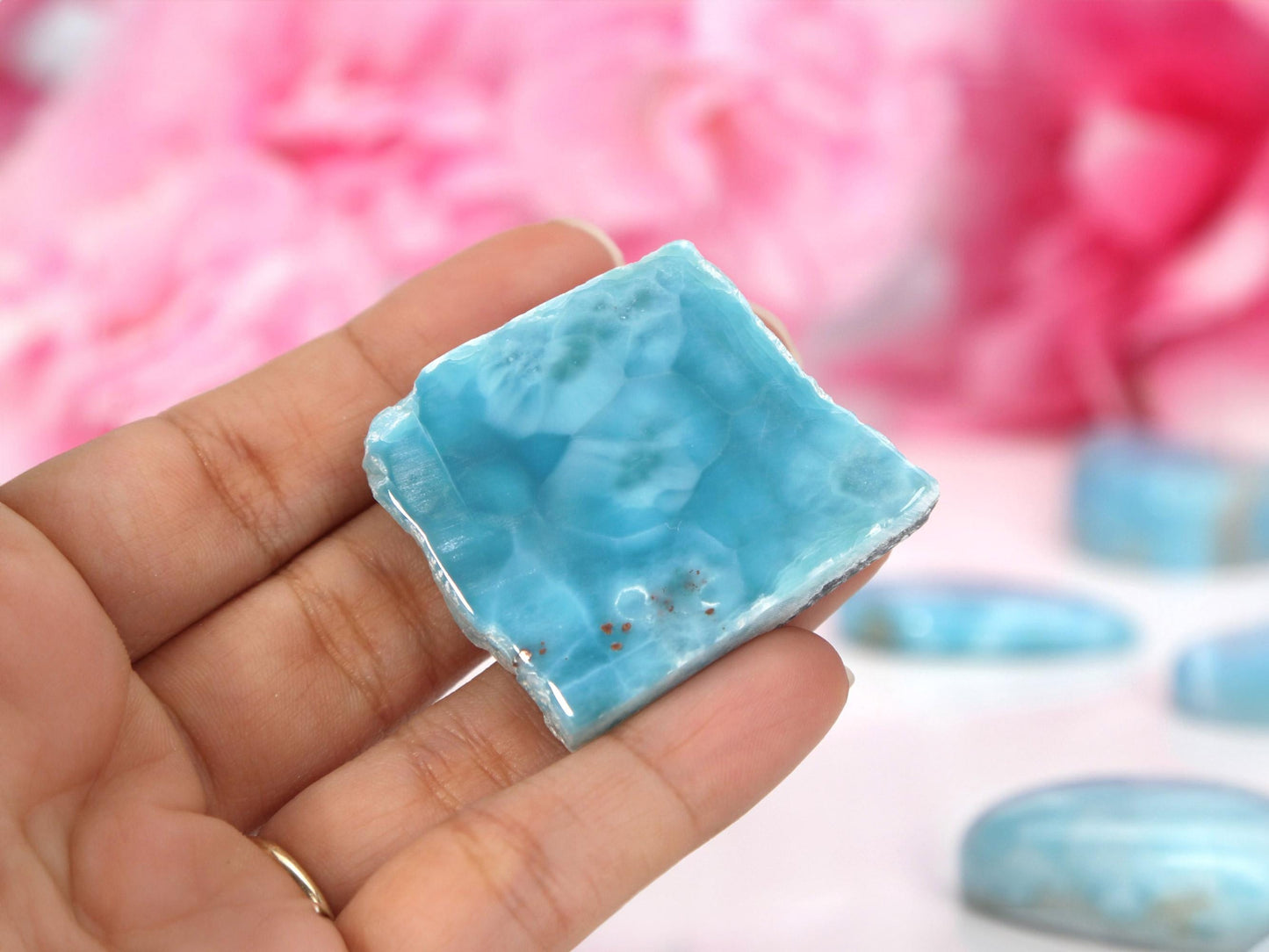 Deep Blue Front-Polished Larimar Slab, AAA Slice, Semi Polished Larimar, Super Blue Larimar, Christmas gift
