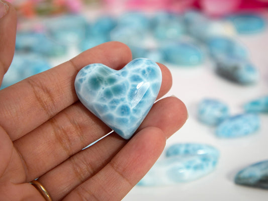 OCEAN BLUE Larimar Heart, Top-grade Larimar Stone Heart Cabochon, Larimar Palm Stone, Super Blue Larimar crystal, Christmas gift