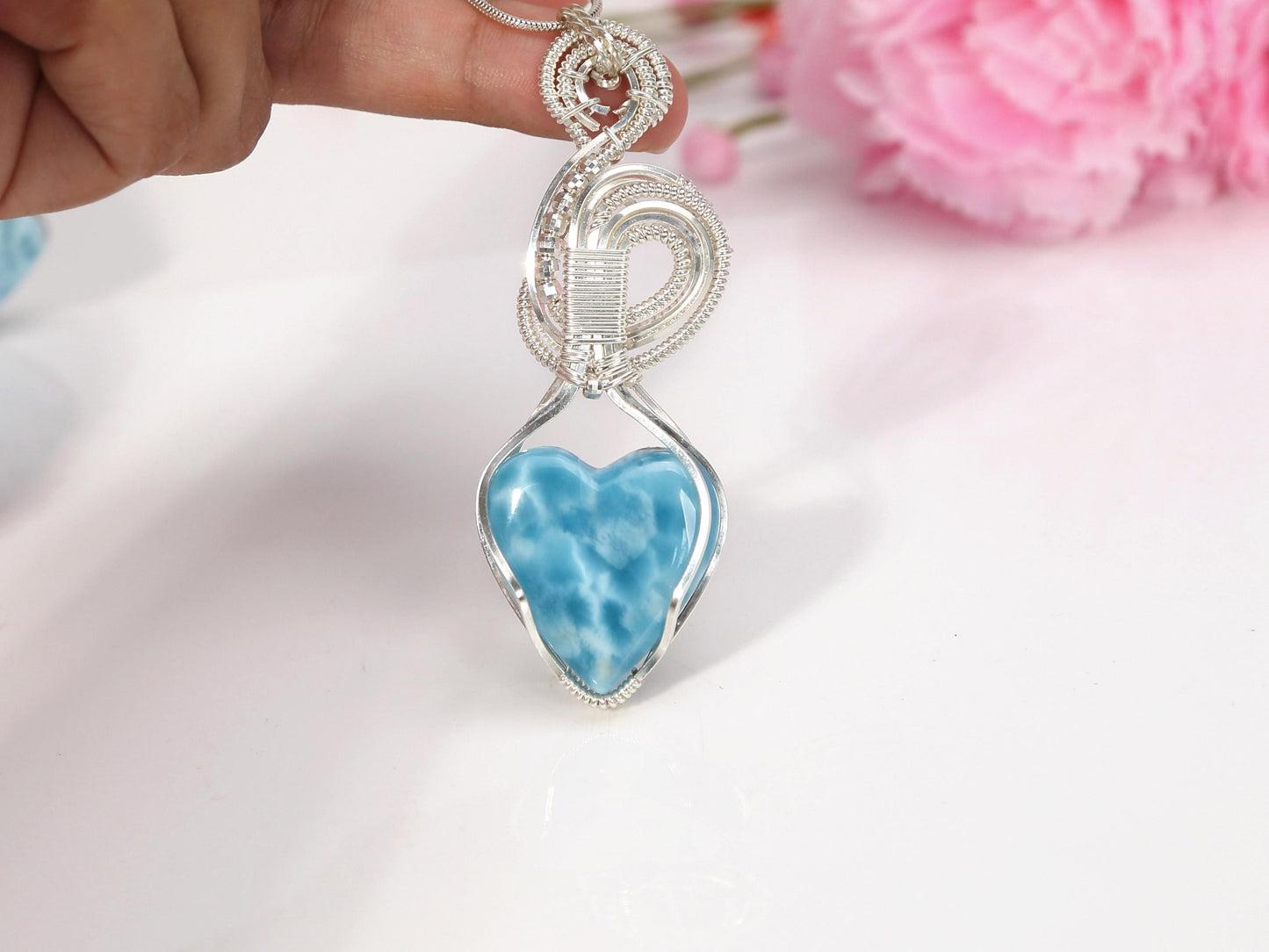 DEEP BLUE Larimar Pendant, Silver wire wrapped  Larimar necklace, Top grade Larimar, AAA Larimar, Spiral Pendant, Christmas gift