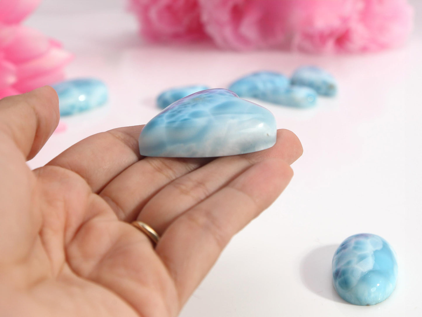 OCEAN BLUE Larimar Heart, Top-grade Larimar Stone Heart Cabochon, Larimar Palm Stone, Super Blue Larimar crystal, Christmas gift