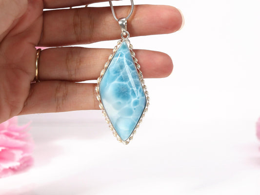 Ocean Blue Larimar Pendant: Sterling Silver Larimar Freeform Necklace, Christmas gift