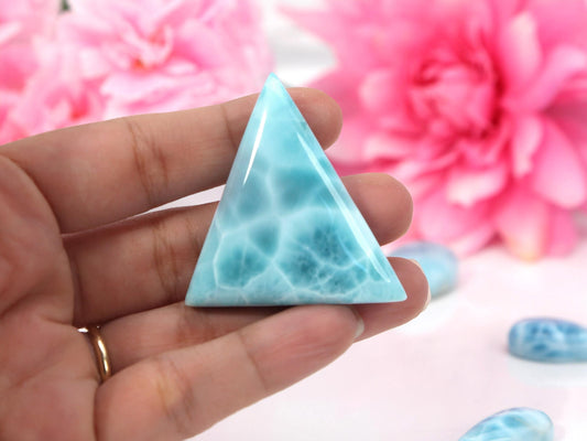 OCEAN BLUE Larimar Stone Triangle, Top Grade Larimar Cabochon, AAA Super Blue Larimar, Christmas gift