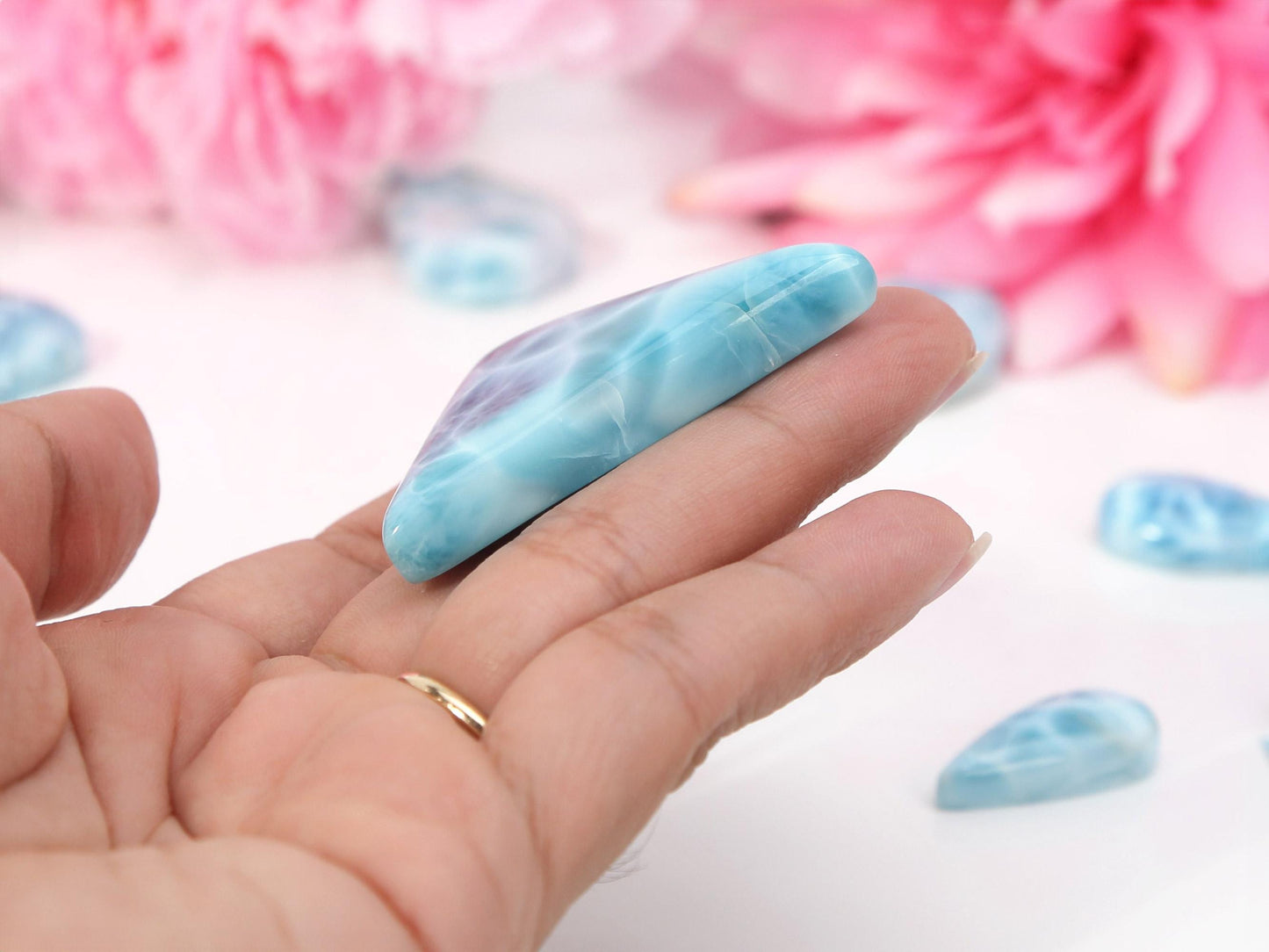 OCEAN BLUE Larimar Stone Triangle, Top Grade Larimar Cabochon, AAA Super Blue Larimar, Christmas gift