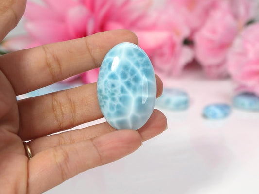 OCEAN BLUE Larimar Stone Cabochon, Top grade AAA Larimar Palm Stone, Larimar specimen, Super Blue semi round Larimar, Oval Larimar,
