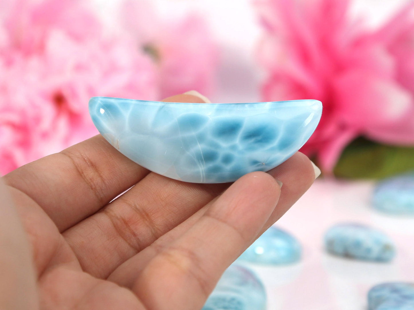 OCEAN BLUE Larimar Half-Moon, Top-grade Larimar Moon, Larimar Palm Stone, Super Blue Larimar, Christmas gift