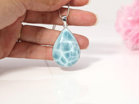 Ocean Blue Teardrop Larimar Pendant Necklace: Sterling Silver Larimar, Christmas gift