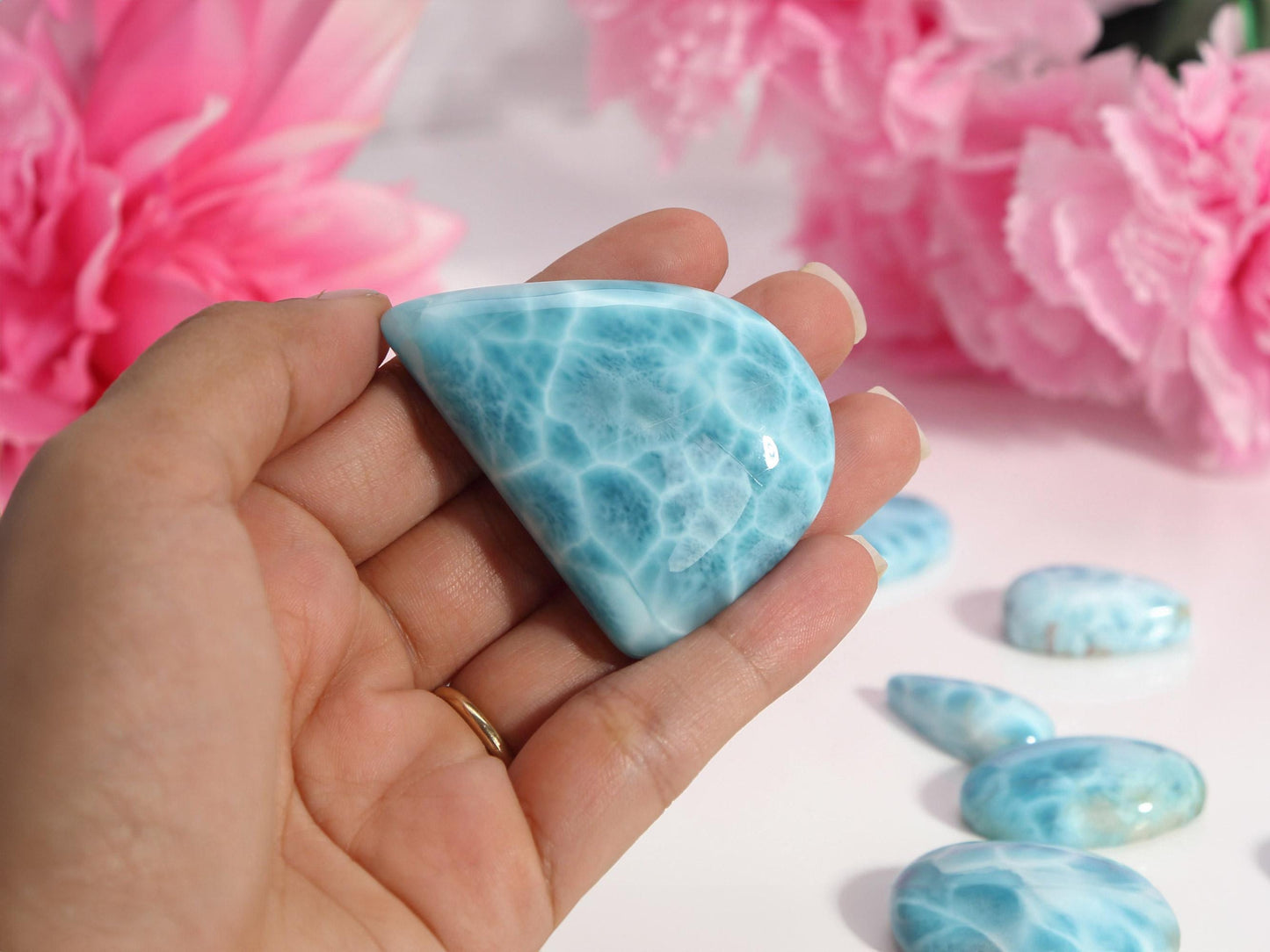 OCEAN BLUE Larimar Stone, AAA Freeform Larimar Cabochon, Super Blue Larimar Palm Stone Specimen, Christmas gift