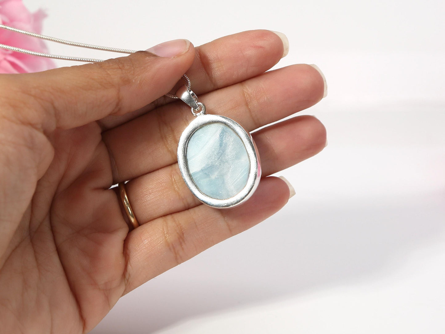 Ocean Blue Larimar Pendant: AAA Oval Sterling Silver Necklace, Christmas gift