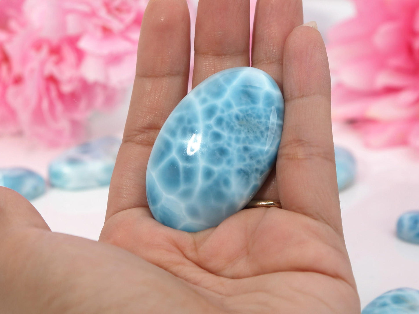 OCEAN BLUE Oval Larimar Stone, Top Grade Larimar Cabochon, AAA Super Blue Larimar, Christmas gift