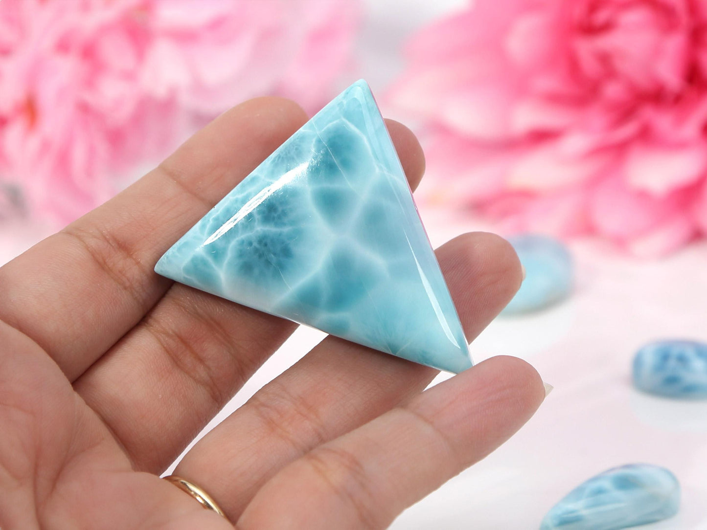 OCEAN BLUE Larimar Stone Triangle, Top Grade Larimar Cabochon, AAA Super Blue Larimar, Christmas gift
