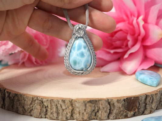 Sky Blue Larimar Stone Pendant, Polymer Clay, Crystal Talisman Pendant Necklace, Larimar, Top grade Larimar, Christmas gift