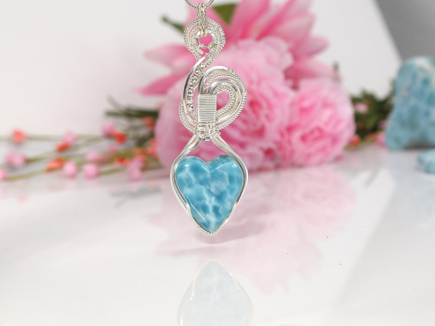 DEEP BLUE Larimar Pendant, Silver wire wrapped  Larimar necklace, Top grade Larimar, AAA Larimar, Spiral Pendant, Christmas gift