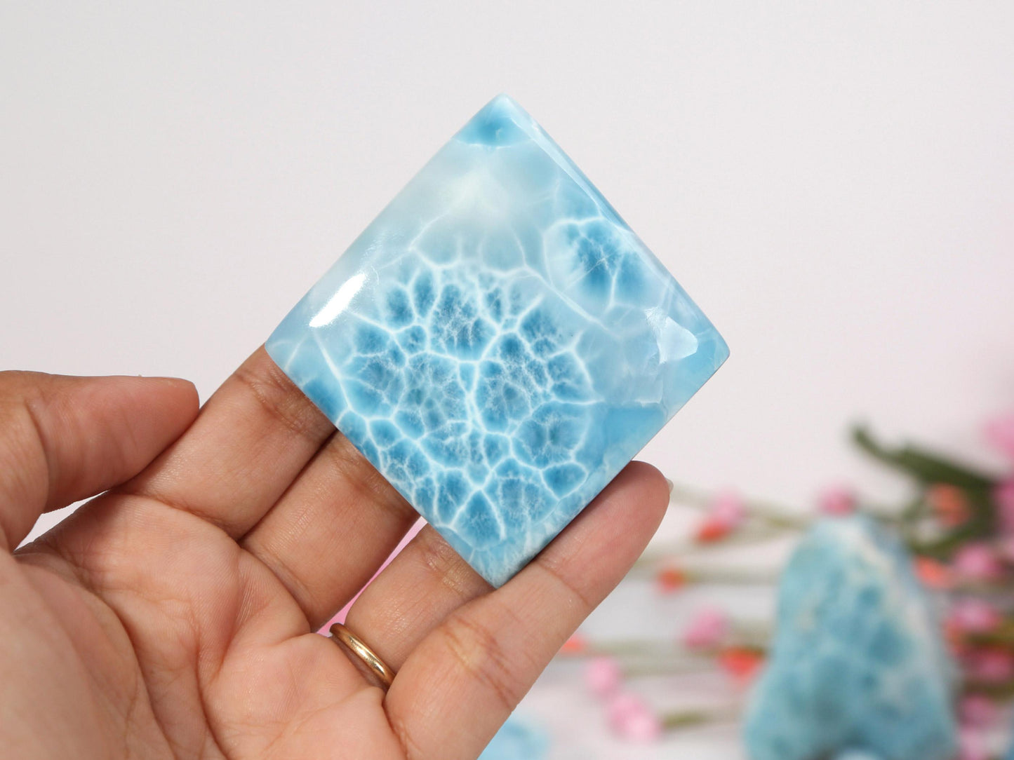 Pierre de larimar de qualité supérieure, pierre de poche en larimar diamant AAA, larimar bleu océan, spécimen de cabochon de larimar bleu super, cadeau de Noël