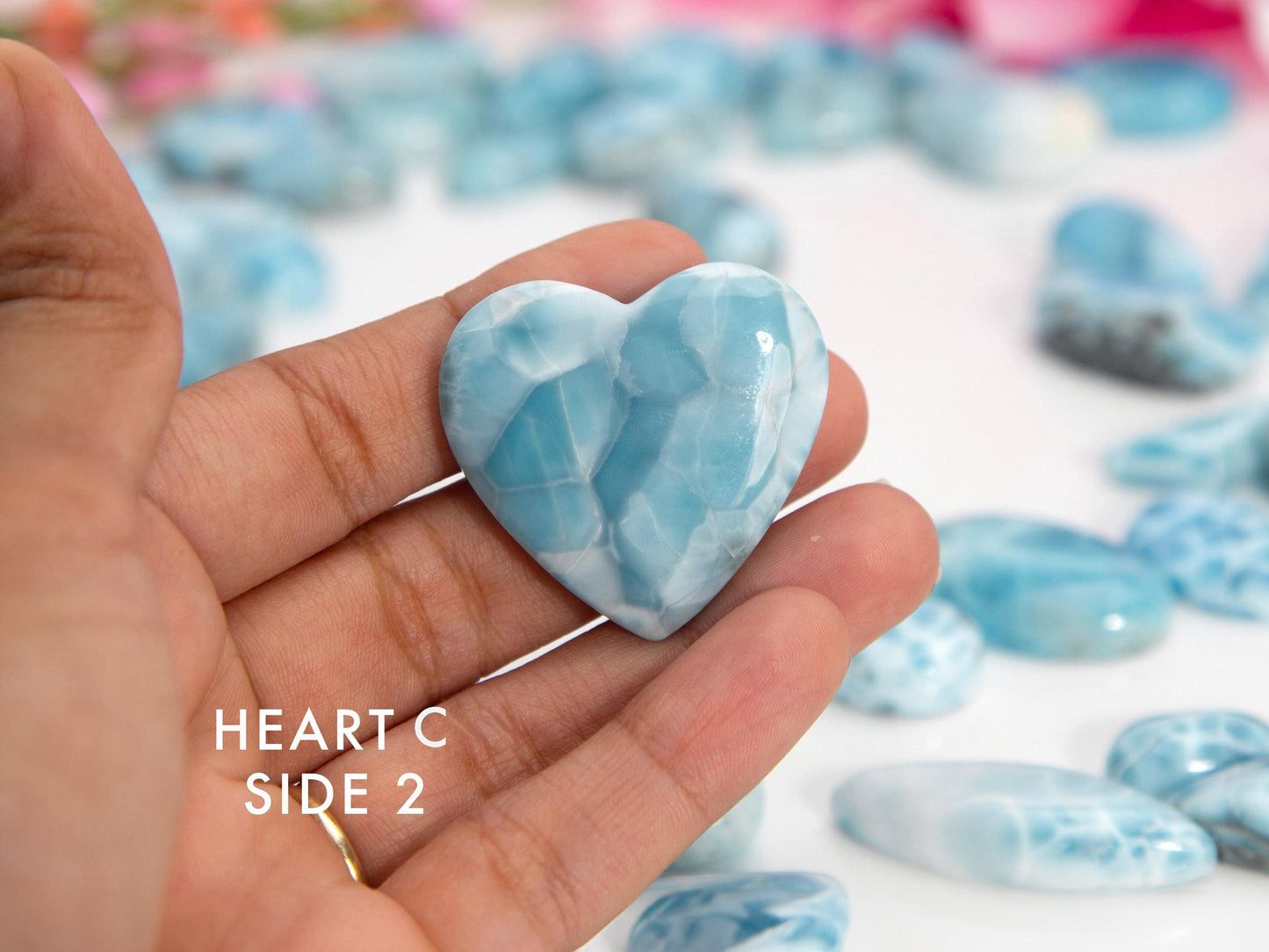 Larimar Hearts, Double-sided Natural Heart, AAA Larimar Heart cabochon palm stone, Christmas gift