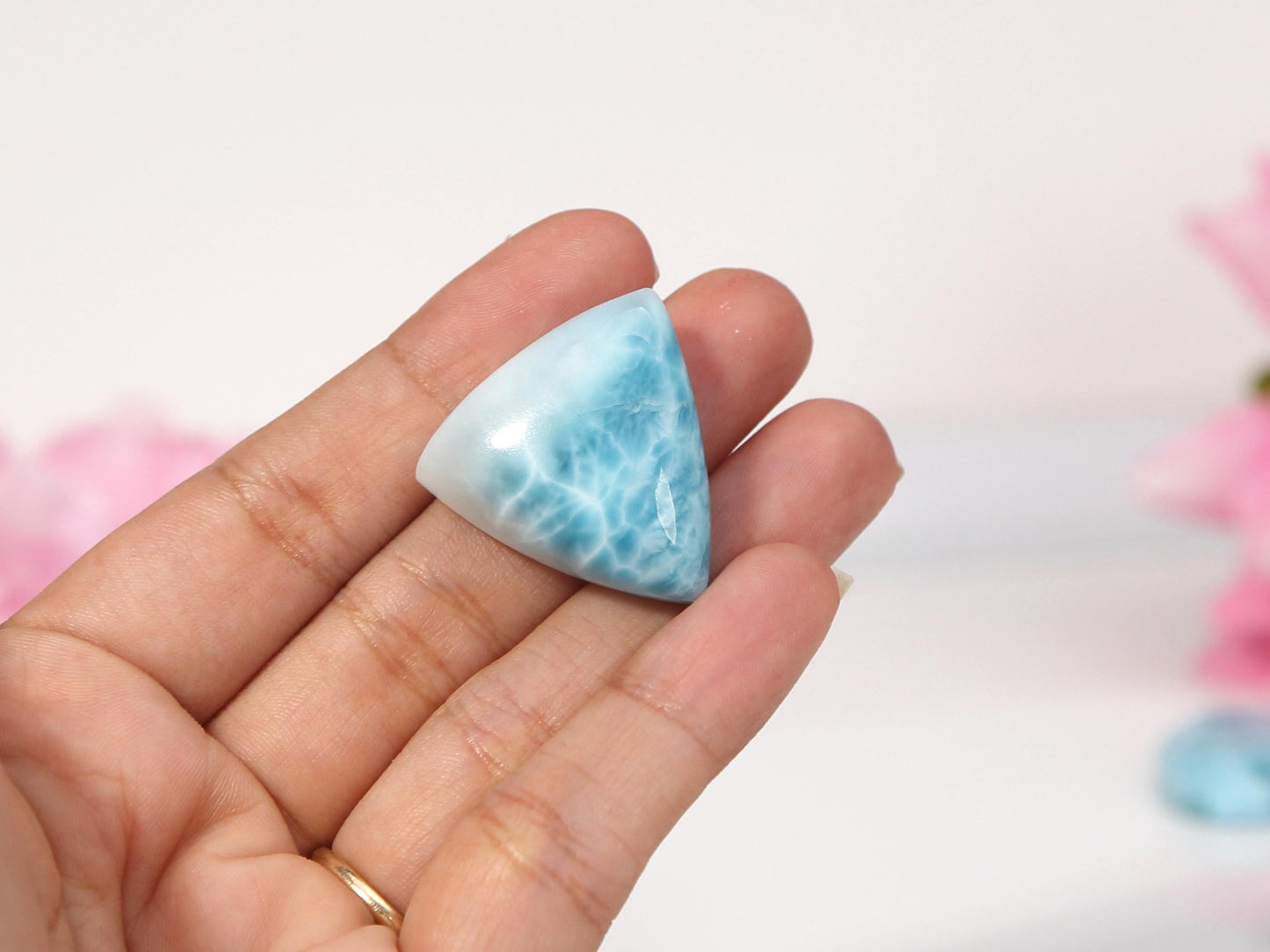 OCEAN BLUE Larimar Stone Triangle, Top Grade Larimar Cabochon, AAA Super Blue Larimar, Christmas gift