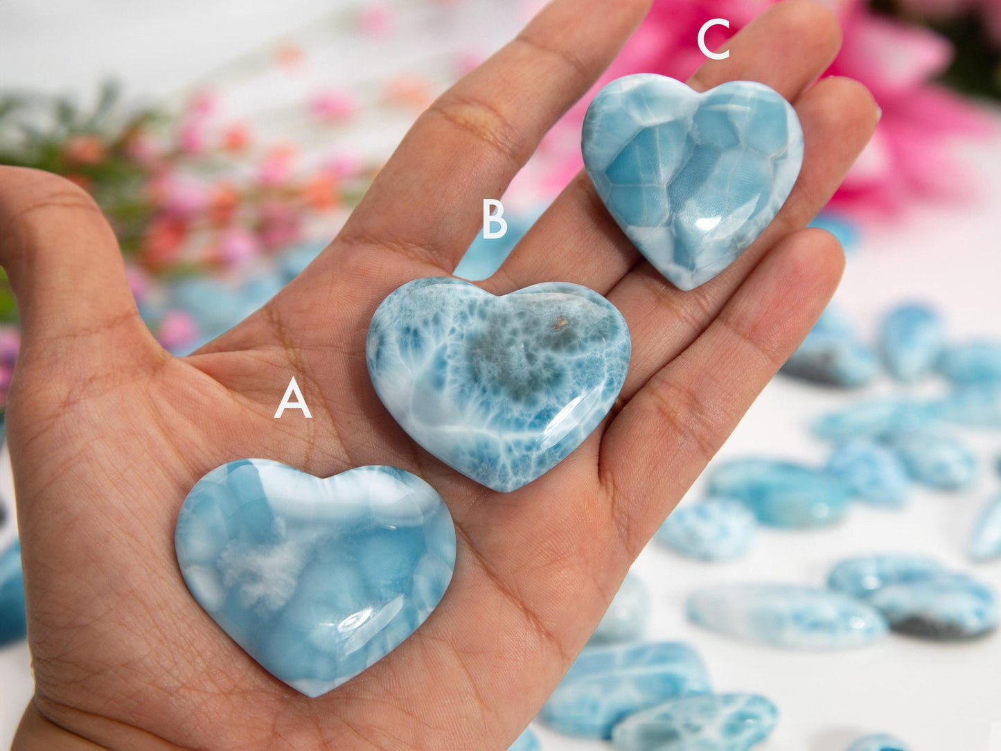 Larimar Hearts, Double-sided Natural Heart, AAA Larimar Heart cabochon palm stone, Christmas gift