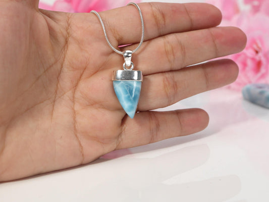 Top-grade Larimar Tooth Pendant Necklace, Ocean Blue Larimar Stone Pendant, AAA super Blue Larimar jewelry, Christmas gift