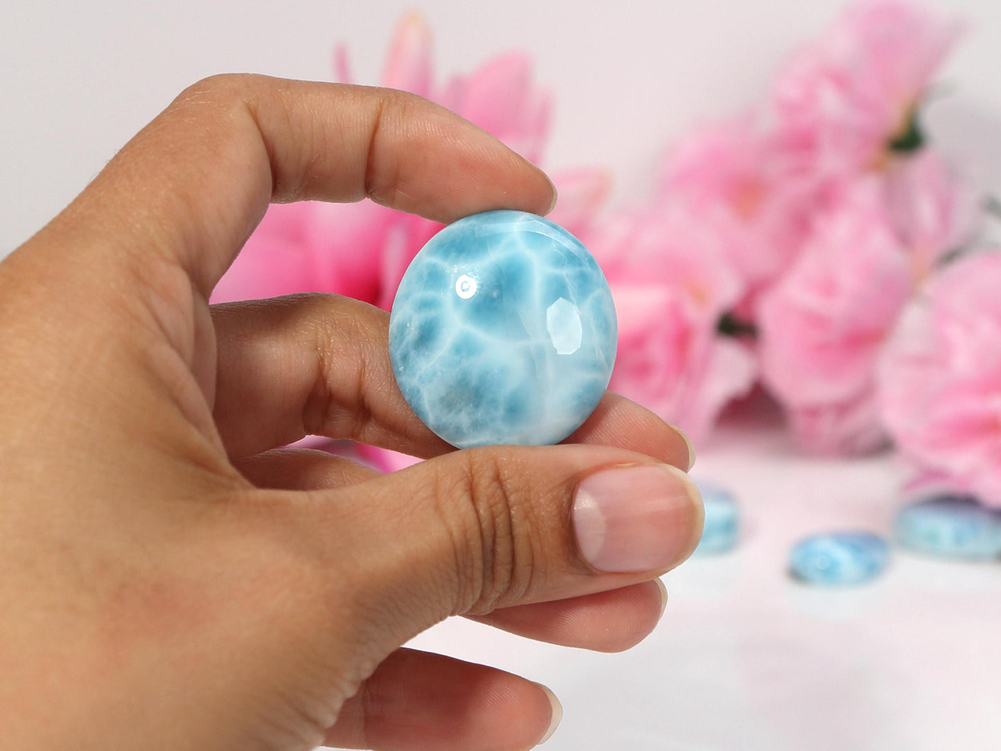 OCEAN BLUE Larimar Stone Cabochon, Top grade AAA Larimar Palm Stone, Larimar specimen, Super Blue semi round Larimar, Oval Larimar,