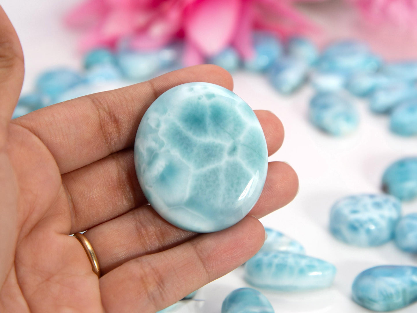 Aqua Larimar Stone Cabochon, AAA Larimar Palm Stone, Larimar specimen, Larimar crystal, Dominican Larimar, Christmas gift