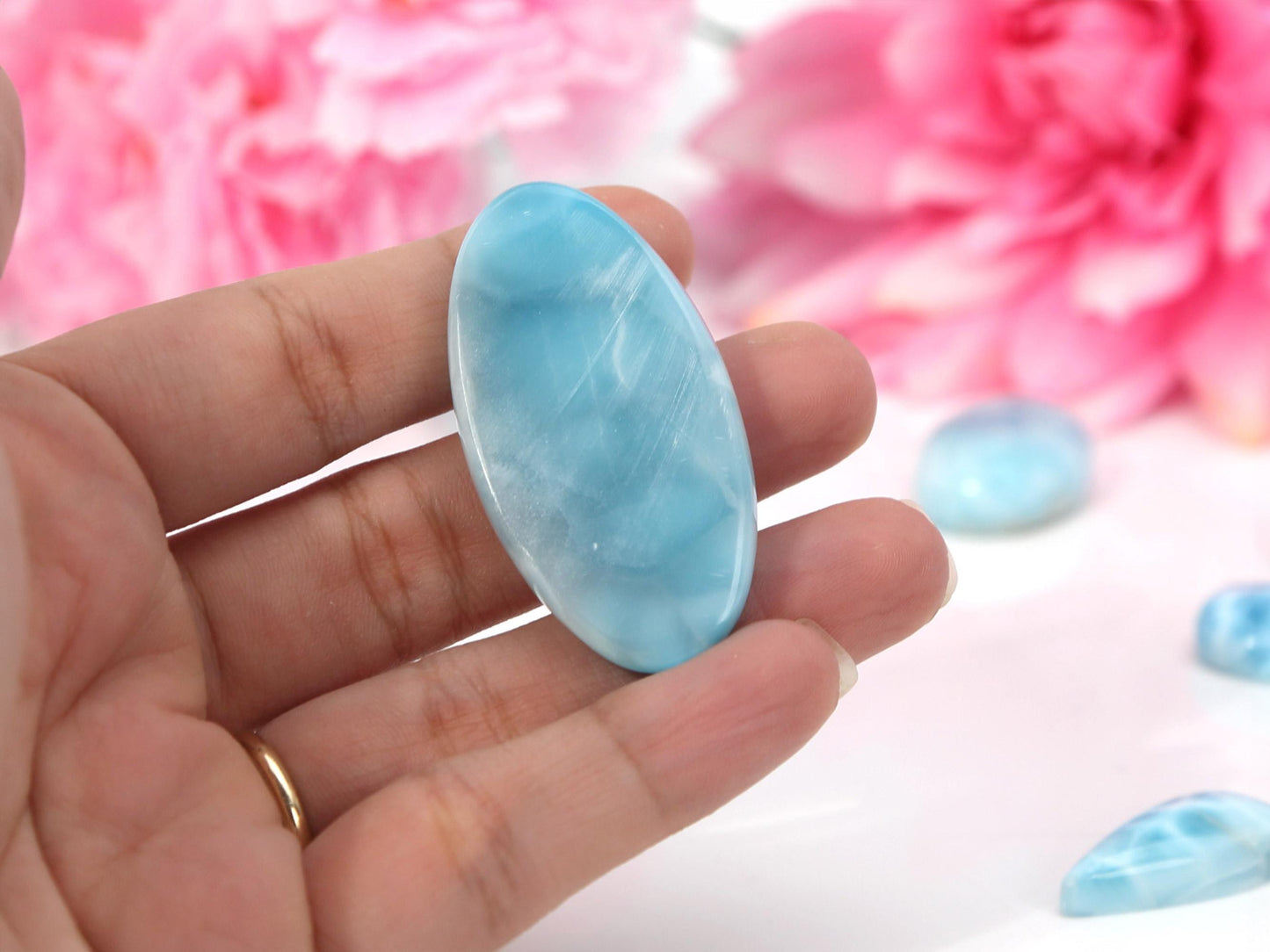 OCEAN BLUE Oval Larimar Stone, Top Grade Larimar Cabochon, AAA Super Blue Larimar, Christmas gift