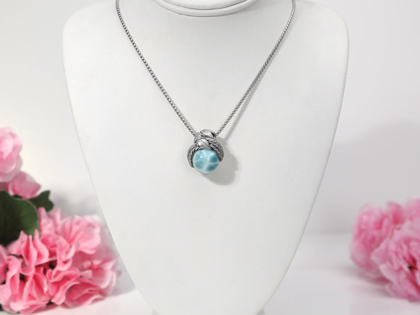 Larimar Sphere Pendant Necklace, Polymer Clay Crystal Necklace, AAA Top grade Larimar, Christmas gift