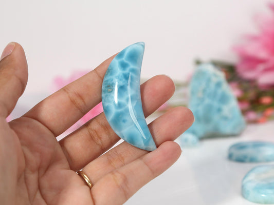 OCEAN BLUE Larimar Half-Moon, Top-grade Larimar Moon, Larimar Palm Stone, Exquisite Larimar Specimen Cabochon, Christmas gift