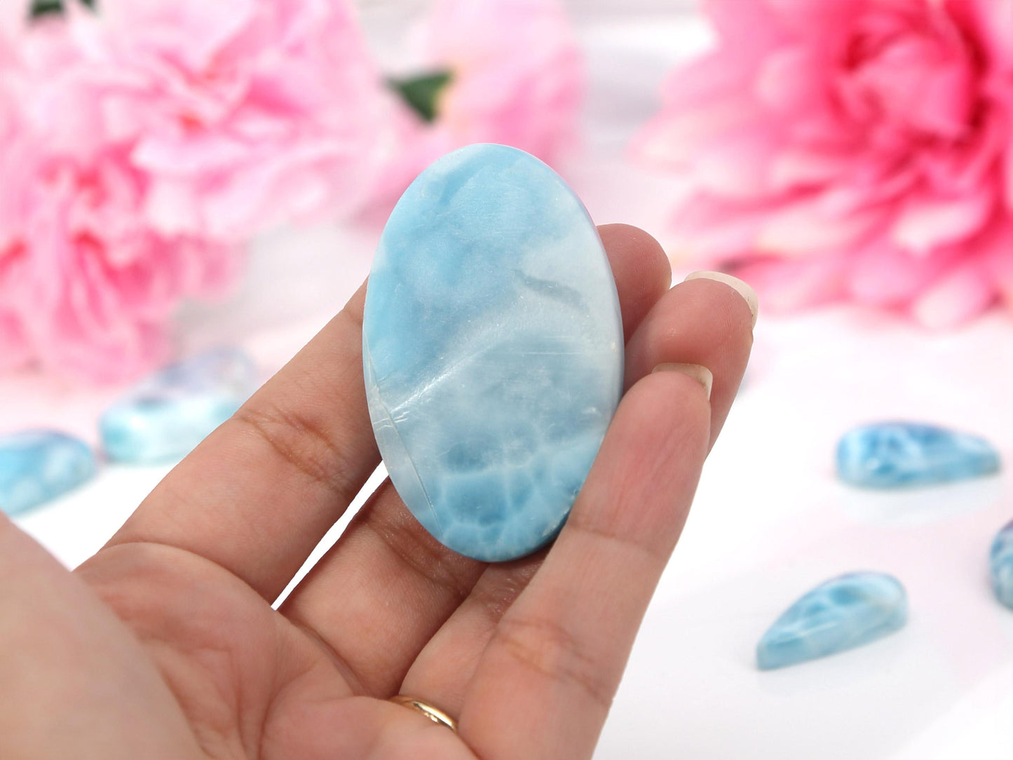 OCEAN BLUE Oval Larimar Stone, Top Grade Larimar Cabochon, AAA Super Blue Larimar, Christmas gift